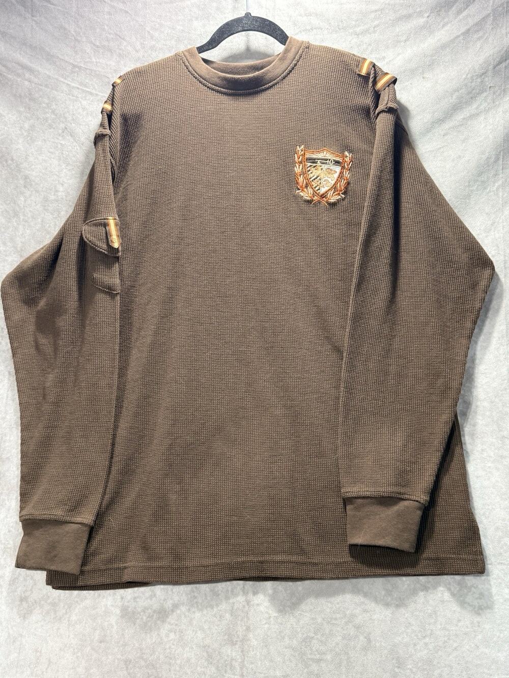 Knockout Jeans Men’s Brown Waffle Knit Thermal Size XL Pullover Streetwear